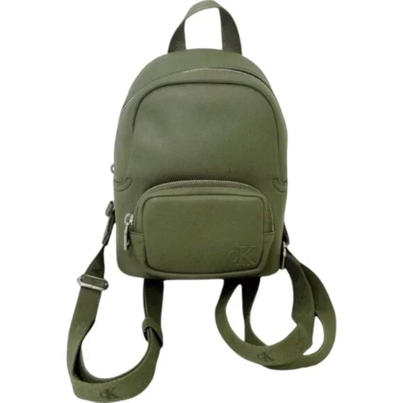 Calvin Klein Olive Green Backpack Crossbody Calvin Klein Millie Convertible Leather Sling Bag Backpack  main image 2